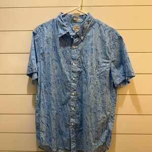 J. Crew Men's Blue Patterned Short Sleeve Shirt